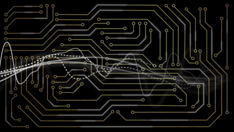 animación del procesamiento de datos digitales a través de una placa de circuitos