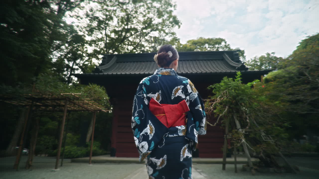 Woman in Kimono at Temple Gate