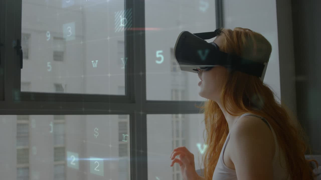 Woman wearing a virtual reality headset 4k