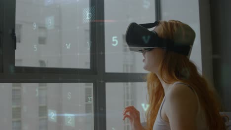 mujer con un auricular de realidad virtual 4k