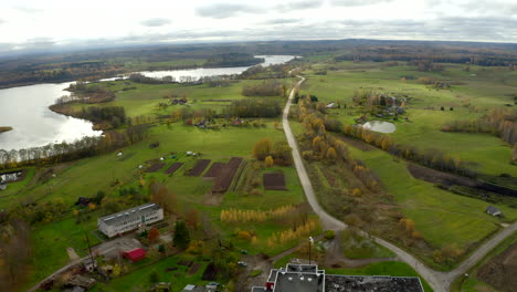 aerial shoot in berzgale - flying about countryside road - sun street