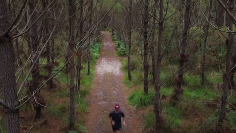 Hombre-Corriendo-Y-Practicando-Senderos-Corriendo-Por-El-Bosque