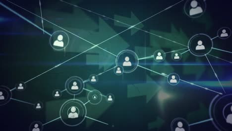 animation of network of connections with people icons and arrows over blue background