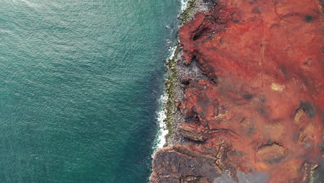 lava covered shore in western islands, iceland - aerial drone shot