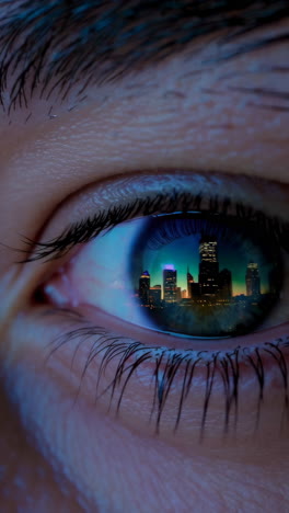 cityscape reflected in an eye