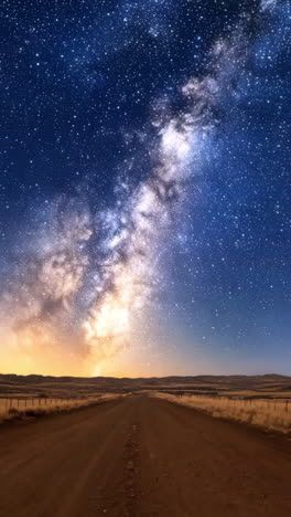 a long road with a large white cloud of milk in the sky. the sky is dark blue and the stars are visible