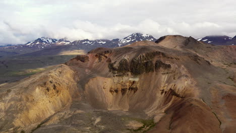 aerial backward shot from snow capped mountains in iceland