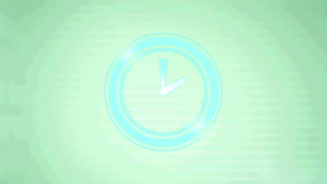 animación de un reloj con manecillas en movimiento sobre fondo verde pálido