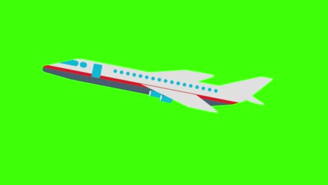 colorful simple animation of a white airplane flying isolated on a green screen in 4k