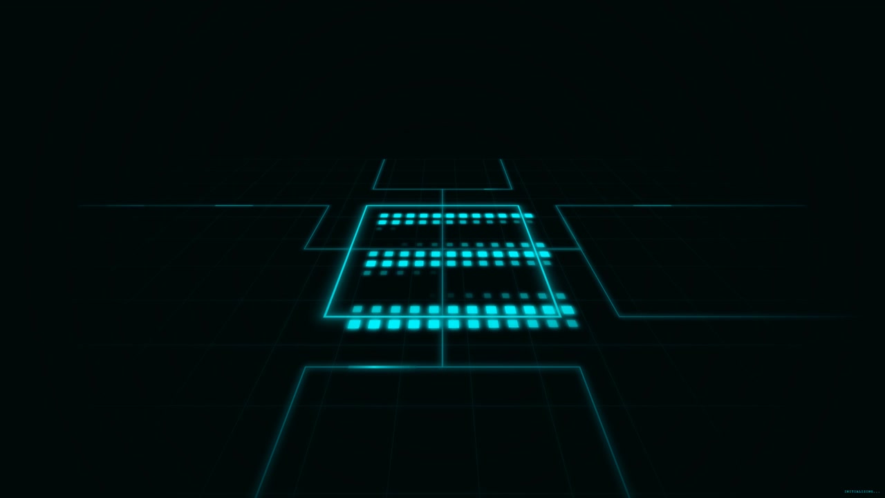 Abstract Digital Grid with Pulsing Cyan Light Patterns