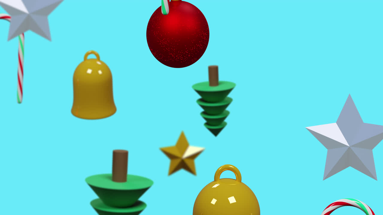 animación de decoraciones navideñas sobre un fondo azul