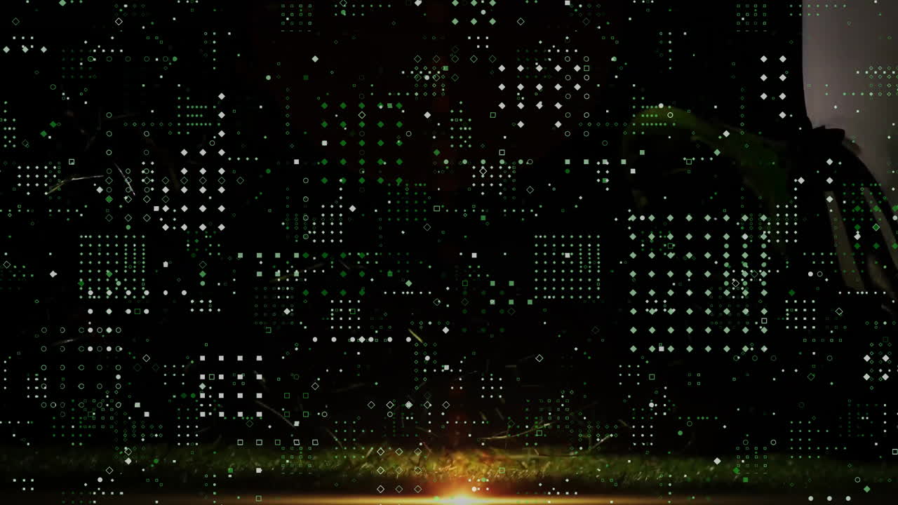 Animation of digital matrix pattern with glowing light on dark background