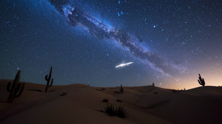 Starry Night Desert Landscape with Milky Way