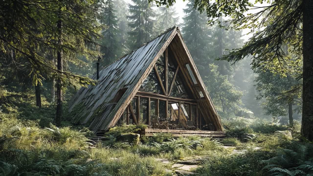 Une Superbe Retraite Forestière : un Chalet Rustique en A Magnifiquement Intégré Entouré d'une Végétation Luxuriante et d'Arbres Majestueux, Capturant la Sérénité et le Charme de la Nature