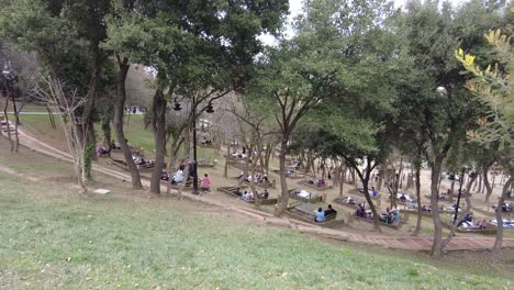 park picnic area with people relaxing