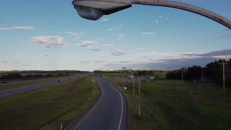 Street-light-rest-stop-at-highway-stop-approached-Alberta-Canada