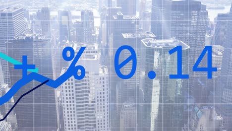 animación del procesamiento de datos financieros sobre la ciudad