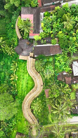 iconic jungle hotel of indonesia, aerial top down view