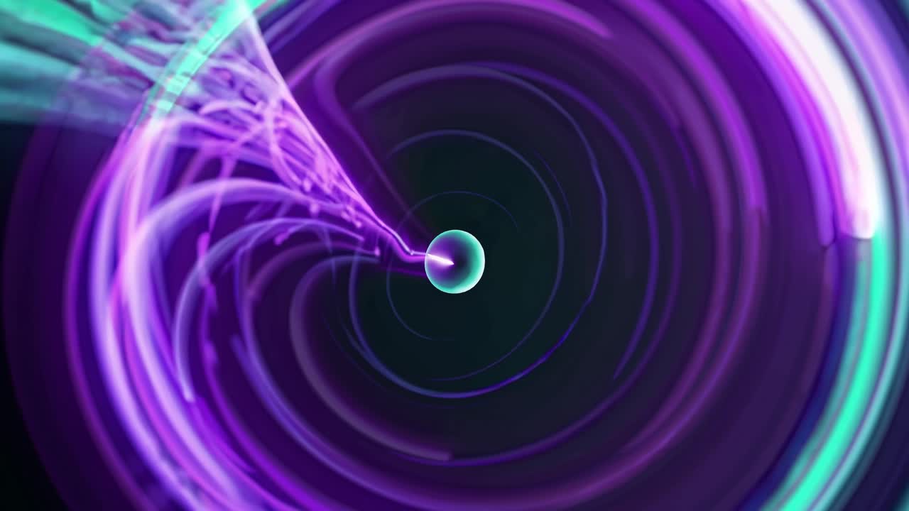 A minimalist video with a top-down angle, featuring a glowing orb centered in a dark, abstract