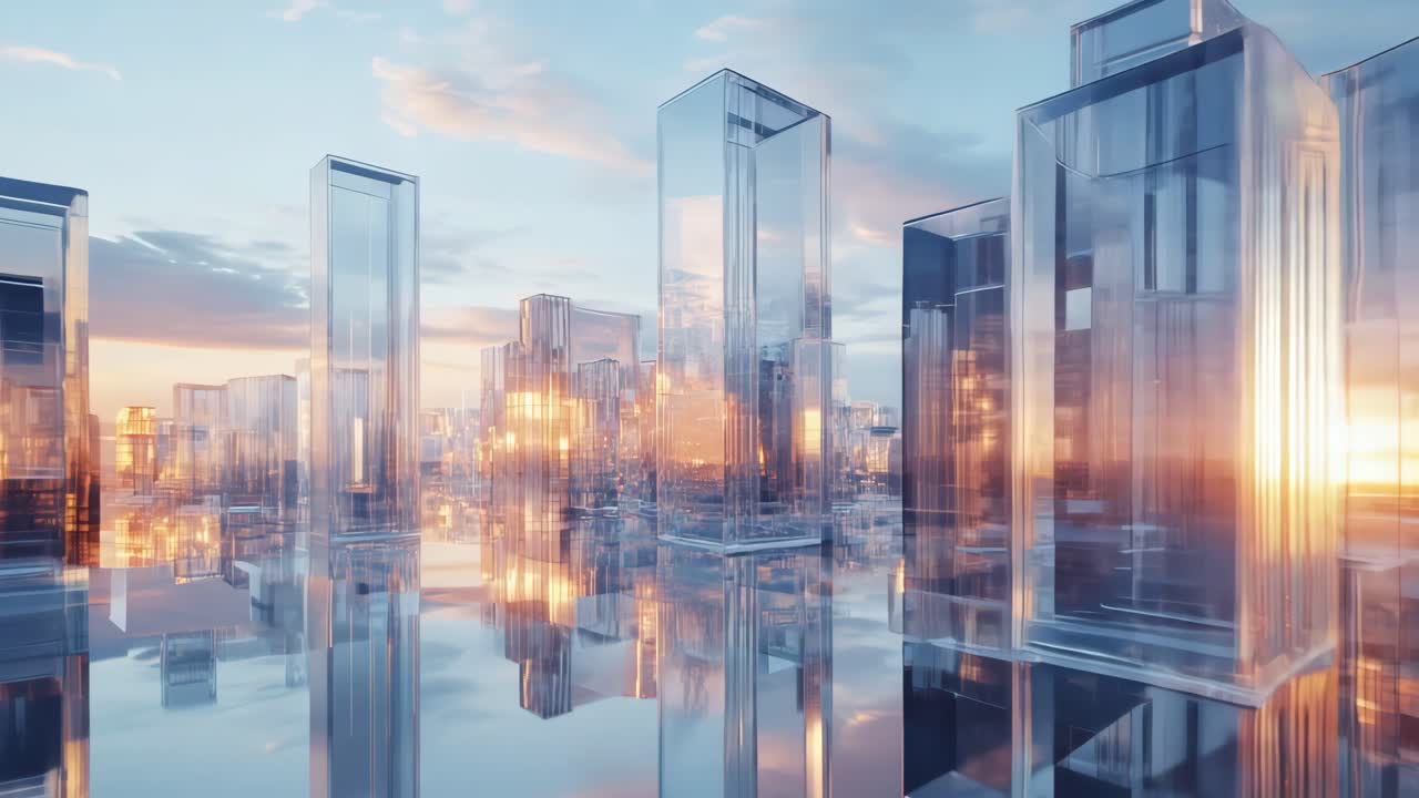 Futuristic Glass City at Sunrise