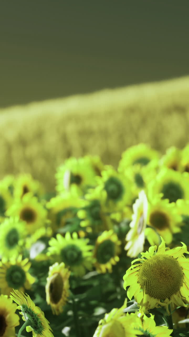 澄み切った空の下、緑の野原に咲き誇る鮮やかな黄色の花。