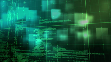 animación del procesamiento de datos digitales sobre cuadrícula y cuadrados