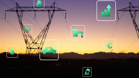 animation of digital icons over power lines