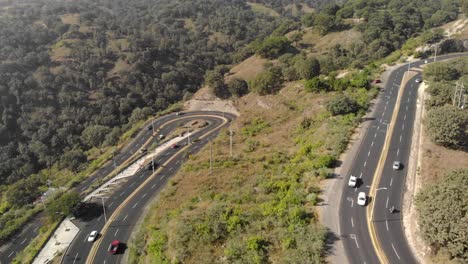 drone shot, aerial view of a road, travel concept