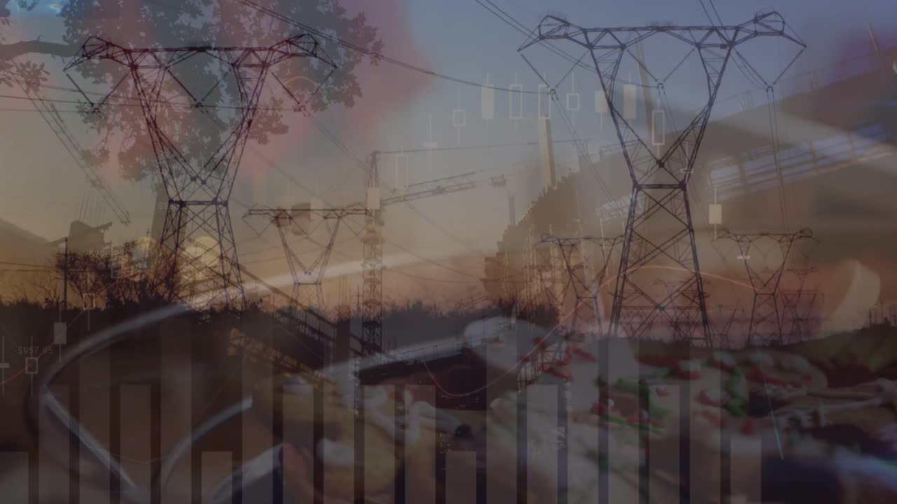 animación del procesamiento de datos sobre el paisaje urbano