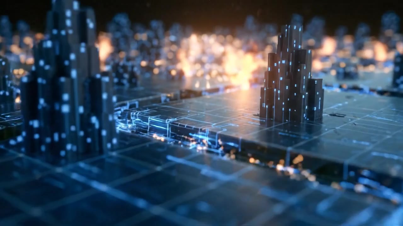 Futuristic Blue Circuit Board With Glowing Data Lines and Connections in Detailed Scientific Footage