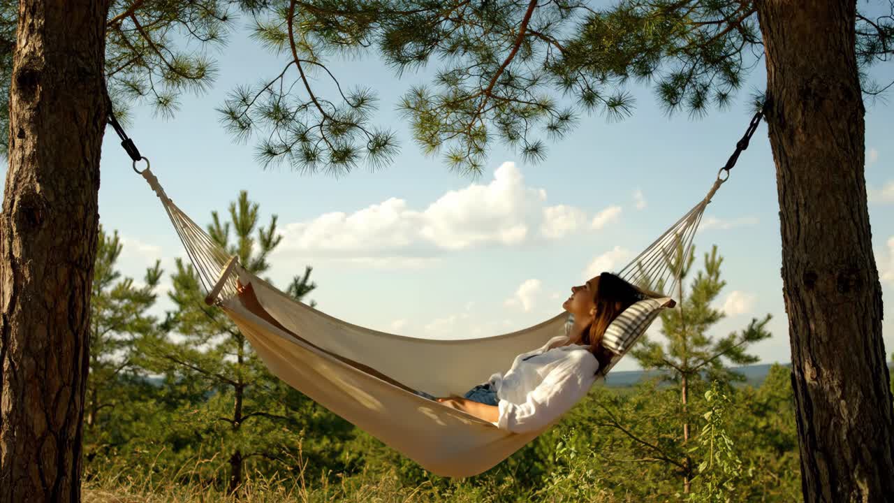 Woman relaxing in hammock in nature