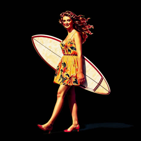 woman surfer vibrant summer fashion animation isolated asset, transparent 4k video, alpha channel
