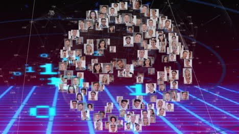 animación de la red de conexiones con personas de negocios a través de codificación binaria
