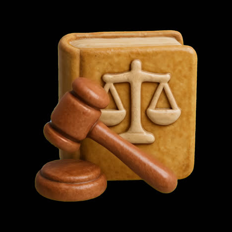 justice symbol book gavel balance animation isolated asset, transparent 4k video, alpha channel