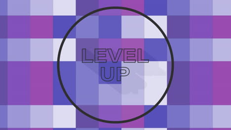 animation of level up text and shapes on white background