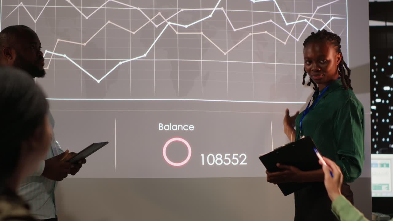 African american manager presenting monthly financial situation