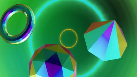 Animation-of-3d-multicoloured-shapes-over-neon-background