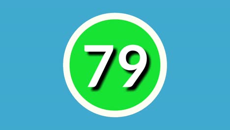 number 79 seventy nine sign symbol animation motion graphics on green sphere on blue background,4k cartoon video number for video elements