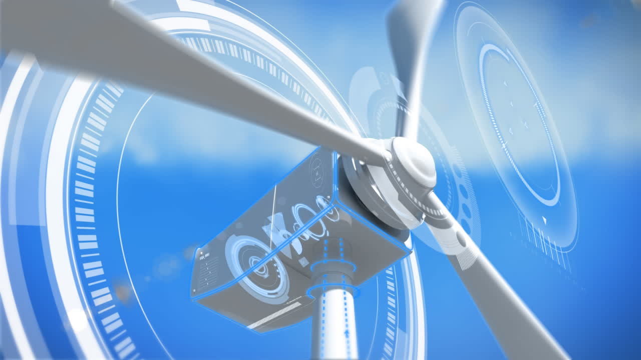 파란색 배경 에서 작동 하는 풍차