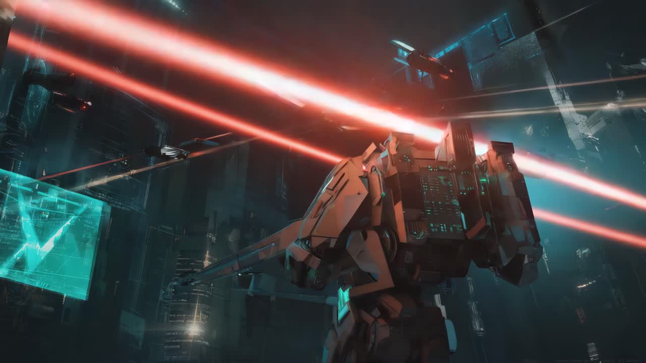 Futuristic Mech in Cityscape