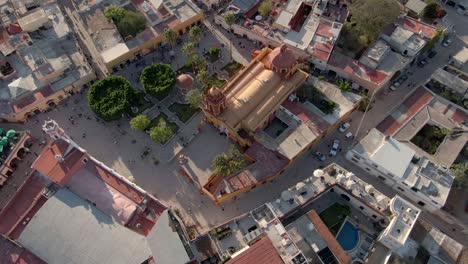 bird's eye view of town of bernal in mexico - aerial drone shot