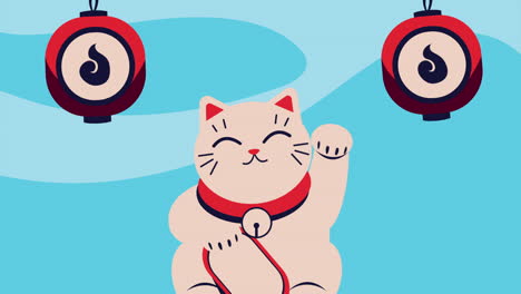 maneki-neko con linternas rojas