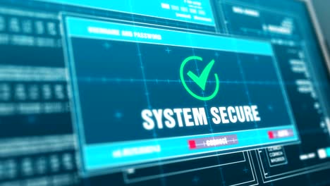 system secure alert message on screen , computer screen entering system login and password logging into showing progress granted system security warning  message .