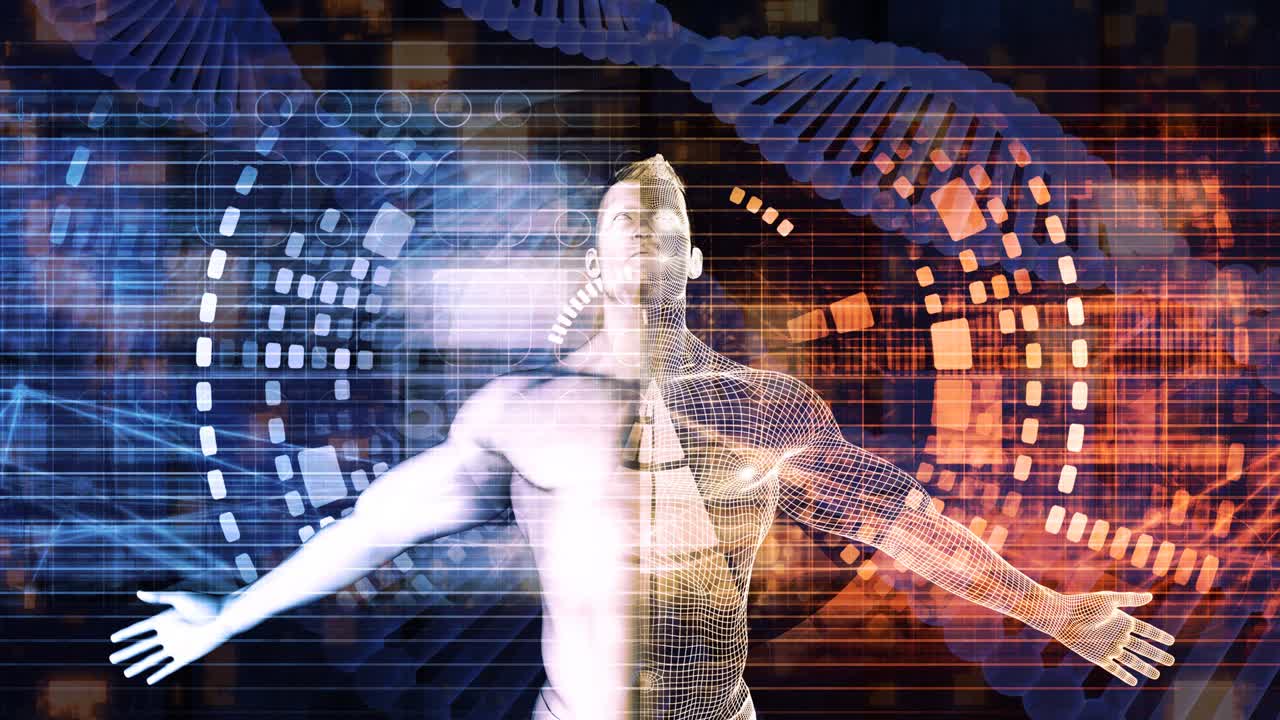 Digital Transformation with Man and Open Arms Receiving Data