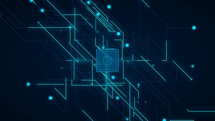 Linee di rete digitale astratte e nodi dati luminosi