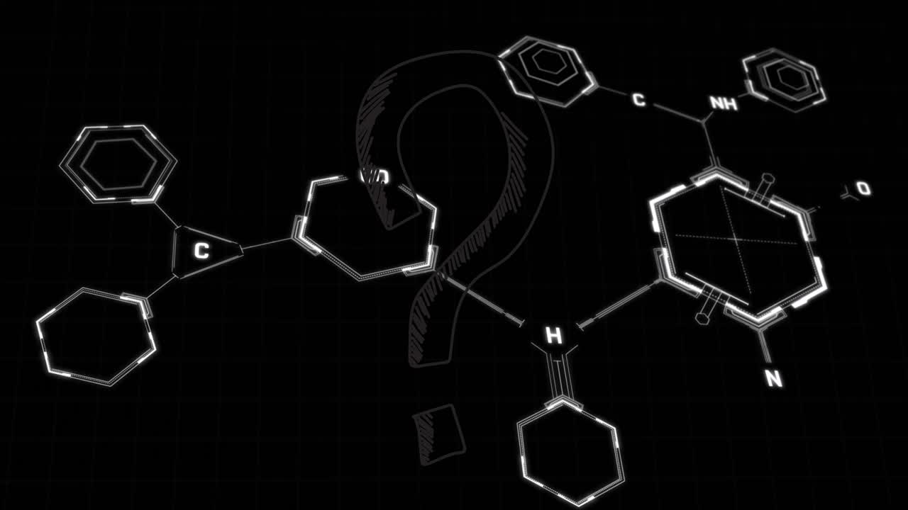 Animation of chemical formulas moving on black background