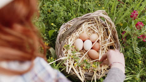 young girl with basket of eggs