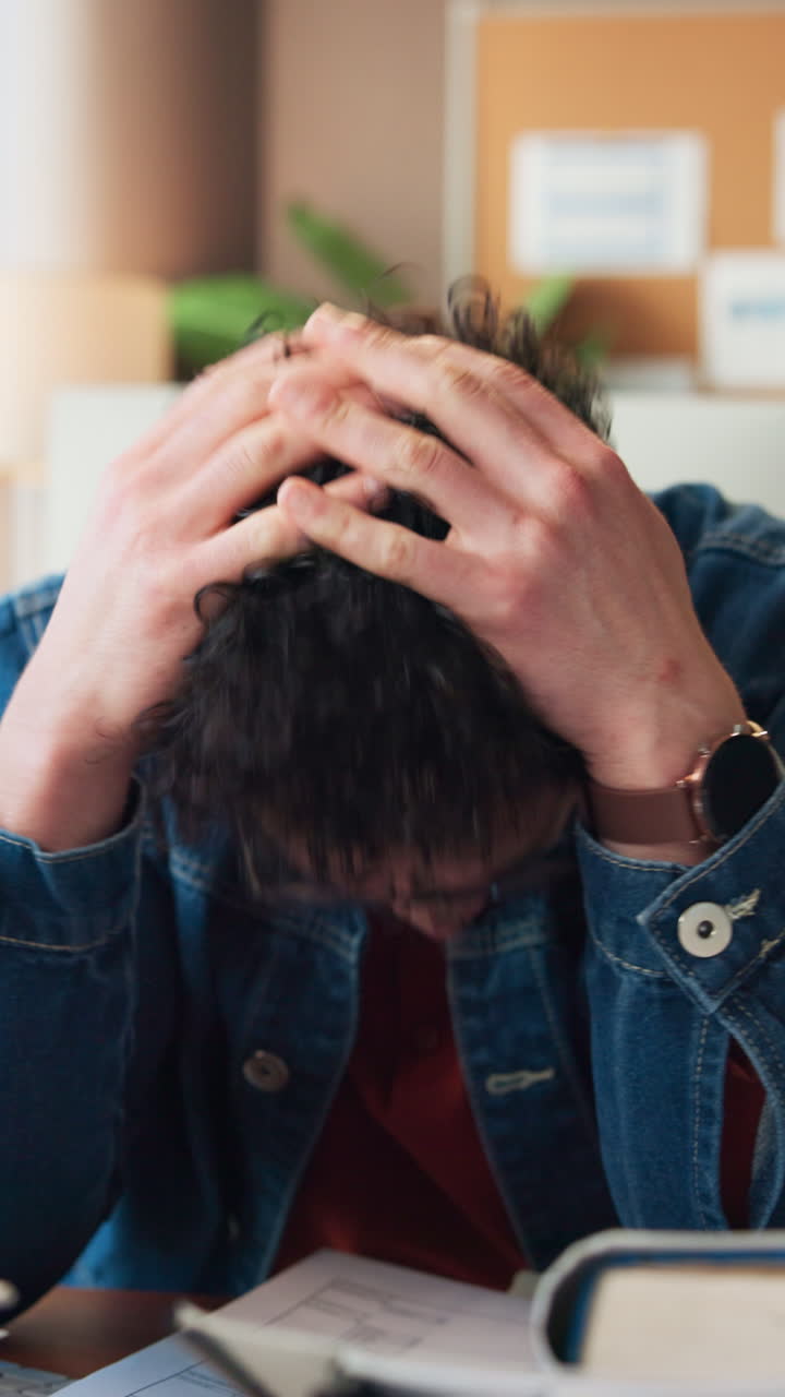 Frustrated Young Man Overwhelmed by Work and Studies