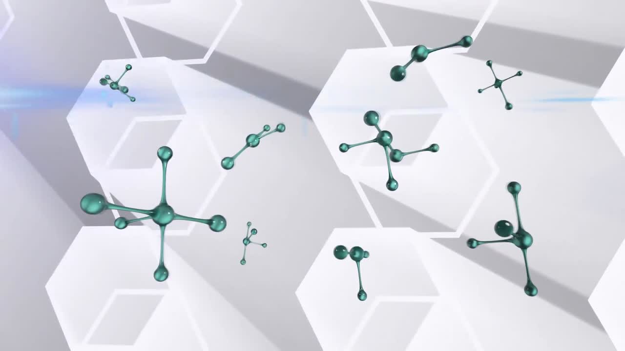 화면에서 움직이고 회전하는 여러 개의 파란색 모양의 애니메이션