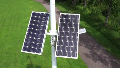 street light powered by solar panels, aerial closeup view